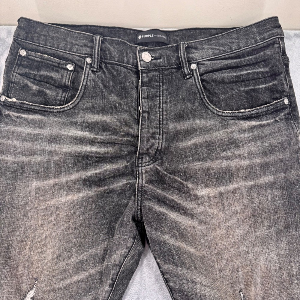 Purple Brand P002 Men's Distressed Black Wash Blow Out Slim Fit Jeans Size 36